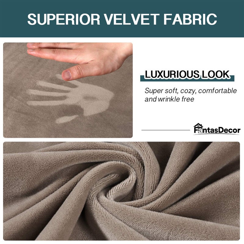 FantasDecor 3 Piece Sofa Covers Velvet for 2 Cushion Couch Stretch Loveseat Slipcover with Individual Seat Elastic Furniture Protector for Pets (Loveseat, Taupe) - Image 3
